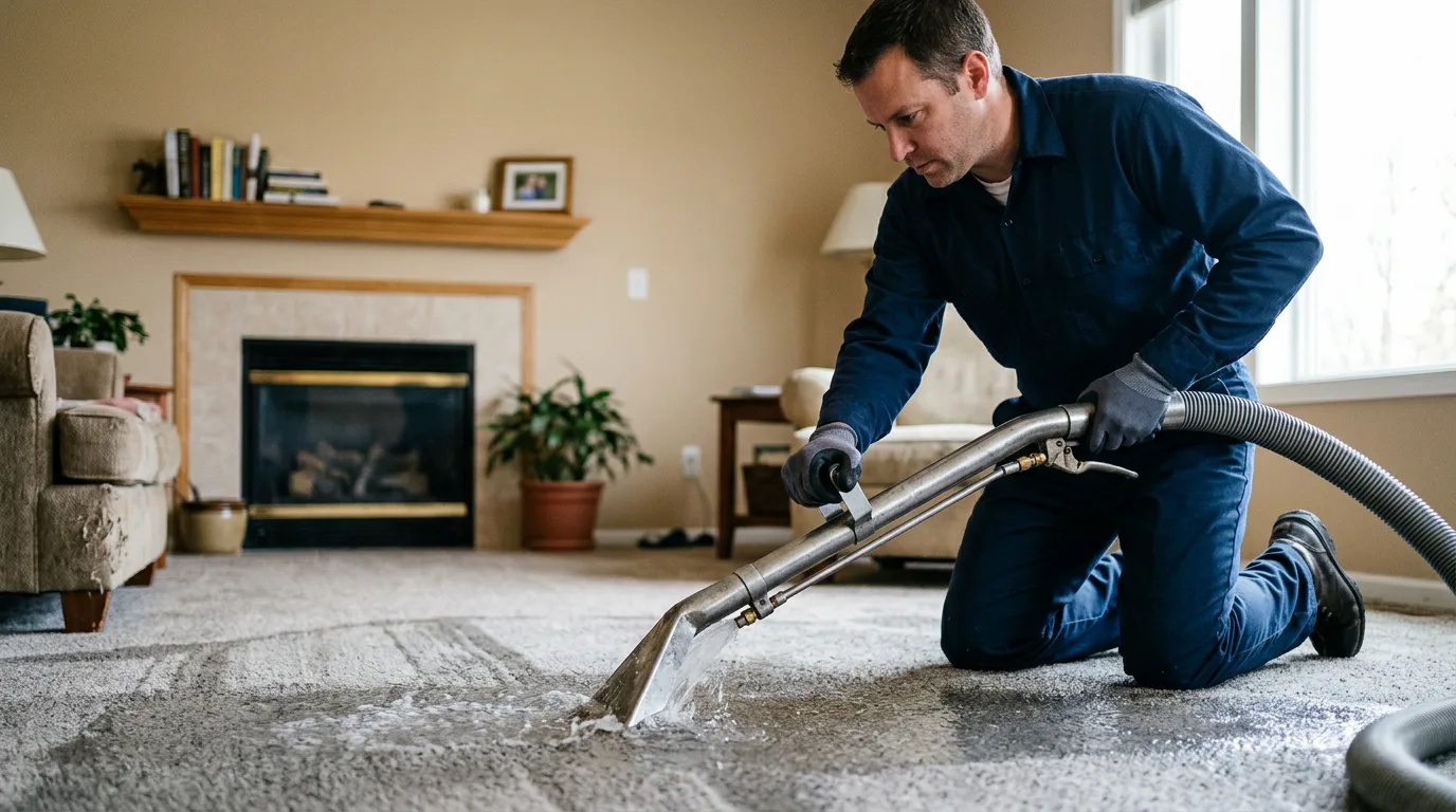 Water damage restoration technician working near Parsons, KS
